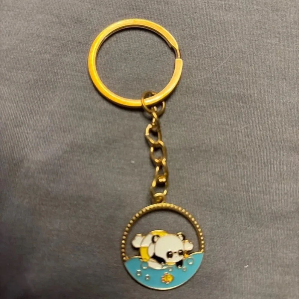 Gold Enamel Puppy Charm Keychain - Blue & Gold